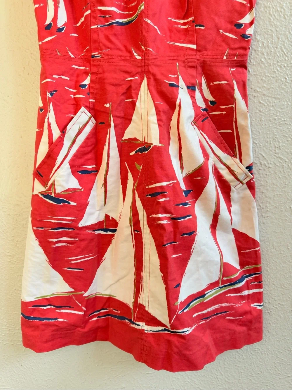 Maeve Berru poplin red shift dress sailboat red